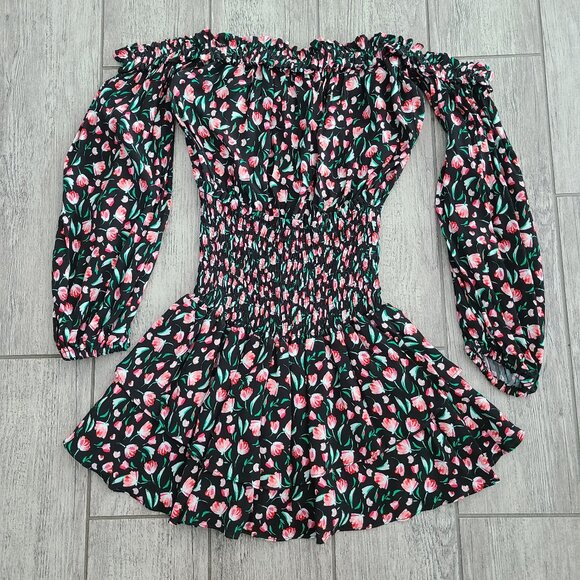 Blue Life Pants - Blue Life Women's Floral Off Shoulder Smocked Mini Dress Black Pink Green Size S